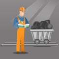 Miner checking documents vector illustration.