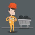 Miner checking documents vector illustration.