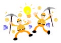 happy miner worker man diamond lamp light bulb cartoon doodle flat design vector illustration Royalty Free Stock Photo