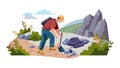 Miner Excavating Rocks with Pickaxe Vector Art, vector design Generative AI Royalty Free Stock Photo