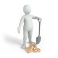 Miner with golden nuggets and shovel. Concept character. 3D rendering.