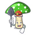 Miner green amanita mushroom mascot cartoon