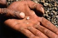 Miner hands rough diamond Royalty Free Stock Photo