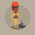 Miner holding coal in hands vector illustration.