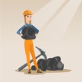 Miner holding coal in hands vector illustration. Royalty Free Stock Photo