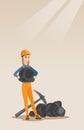 Miner holding coal in hands vector illustration. Royalty Free Stock Photo