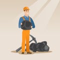 Miner holding coal in hands vector illustration. Royalty Free Stock Photo