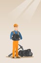 Miner holding coal in hands vector illustration. Royalty Free Stock Photo