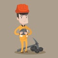 Miner holding coal in hands vector illustration. Royalty Free Stock Photo