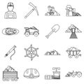 Miner icons set, outline style