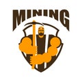 Miner logo. Mining Bitcoin Crypto Currencies. Worker with pickax