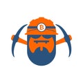 Miner logo. Mining Bitcoin Crypto Currencies. Worker with pickax