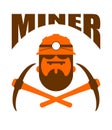 Miner logo. Mining Bitcoin Crypto Currencies. Worker with pickax