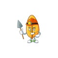 Miner mascot on cartoon yellow autumn leaves