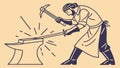 Miner with pickaxe and anvil Ã¢â¬\' industrious labor and traditional tools, vector design Generative AI Royalty Free Stock Photo