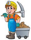 Miner with pickaxe and cart Royalty Free Stock Photo