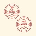 Miner with professional mine helmet monoline style emblem, badge or insignia