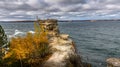 Miner`s Castle rock formation overlooking Lake Superior in the Pictured Rocks National Lake Shore in Michigan`s Upper Peninsula. Royalty Free Stock Photo