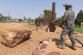 The miner`s memorial is a two metre bronze sculpture of a miner at Cobar Miners Heritage Park.