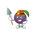 Miner star apple fruit shape character mascot.