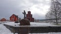 Falun copper mine miner statue in winter in Sweden Royalty Free Stock Photo