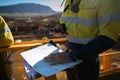 Miner supervisor checking site emergency phone number before sigh of confined space permit prior to performing high risk work