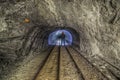 Miner in the underground mine with light in mine Stebnyk, Ukraine