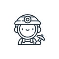 miner vector icon isolated on white background. Outline, thin line miner icon for website design and mobile, app development. Thin