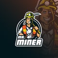 Miner vector mascot logo design with modern illustration concept style for badge, emblem and tshirt printing. smart miner