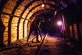 Miner working a jackhammer in a coal mine. Work in a coal mine. Portrait of a miner. Royalty Free Stock Photo