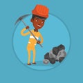 Miner working with pickaxe vector illustration.