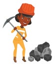 Miner working with pickaxe vector illustration.