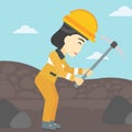 Miner working with pickaxe vector illustration.