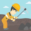 Miner working with pickaxe vector illustration.