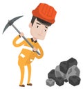 Miner working with pickaxe vector illustration.