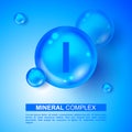 Mineral blue shining pill capsule icon. I iodine Vector. Mineral Blue Pill Icon. Vitamin Capsule Pill I iodine Icon. Substance For