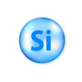 Mineral blue shining pill capsule icon. Si Silicium