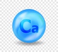 Mineral Ca Calcium. 3D Vitamin complex illustration concept. Blue drug nutrition design for beauty, cosmetic, heath