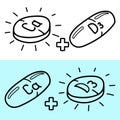 Mineral Ca and vitamin D3 icon in doodle style. Icon capsule of Calcium, Cholecalciferol. Thin line icon for website or Royalty Free Stock Photo