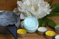 Mineral face and body mask, scrab and candles