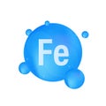 Mineral Fe Ferum blue shining pill capsule icon. Vector stock illustration.