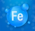 Mineral Fe Ferum blue shining pill capsule icon. Vector stock illustration