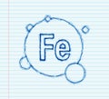 Mineral Fe Ferum blue shining pill capsule sketch icon. Vector stock illustration