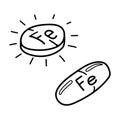 Mineral Fe icon in doodle style. Icon capsule of Ferum. Thin line icon for website or package design, app development