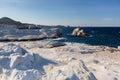 Mineral formations on the coast of Milos island Moon landscape Aegean sea Royalty Free Stock Photo