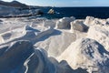 Mineral formations on the coast of Milos island Moon landscape Aegean sea Royalty Free Stock Photo