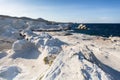 Mineral formations on the coast of Milos island Moon landscape Aegean sea Royalty Free Stock Photo