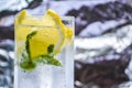 Mineral infused water with lemons and mint leaves.