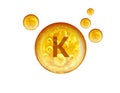 Mineral K golden balls isolated on white background. K Potassium