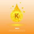 Mineral K. Potassium. Kalium. Mineral Vitamin complex. Golden drop and golden balls. Health concept. K Potassium